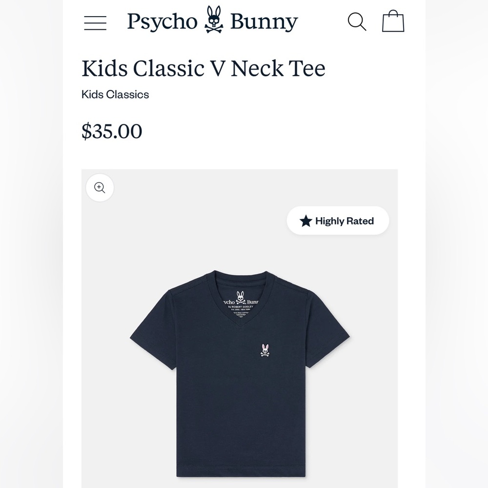 Psycho Bunny Kids Classic V Neck Tee Boys Size Small